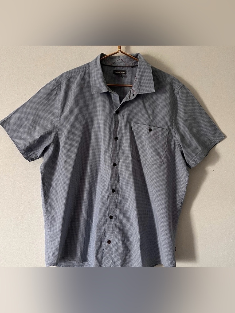 Men’s Toad & Co 100% Organic Cotton Blue Gray Micro Grid Plaid Button Down XL